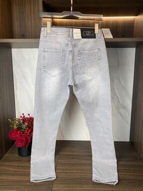 Gucci Light Grey Slim Fit Jeans with Embossed Double G Back Pocket